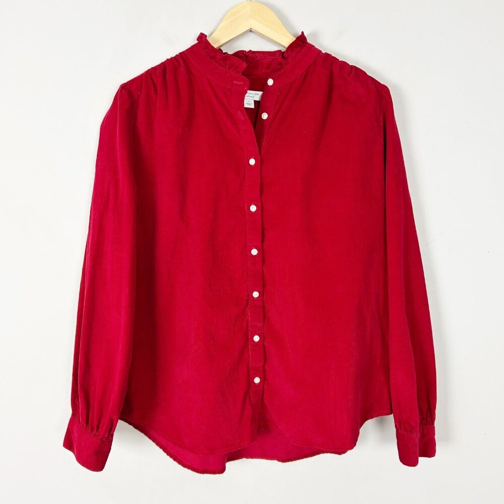 Ann‎ Taylor Weekend Red Corduroy Button Front Top Holiday Classic Women's